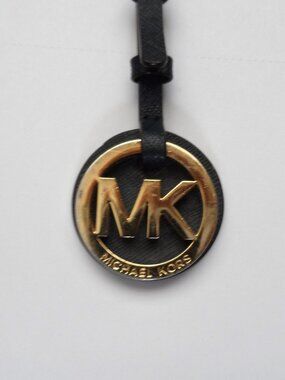 Michael Kors MK Charm Hang Tag Gold Tone Keychain Key Fob Charm Black